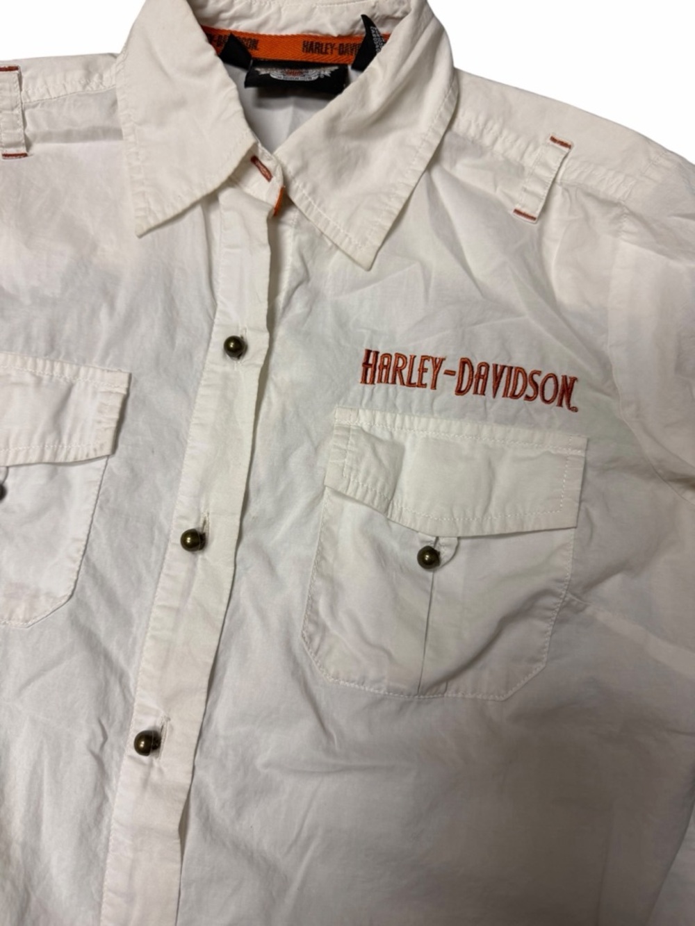 Harley Davidson Utility Shirt Y2K Moto Workwear Cream Button Up Small - Picture 3 of 6